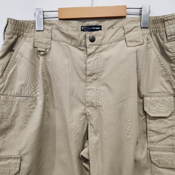 5.11 Tactical Series Cargo Pants Beige Tan Double Knee Elastic Waist Mens 36x30 - Picture 3 of 14